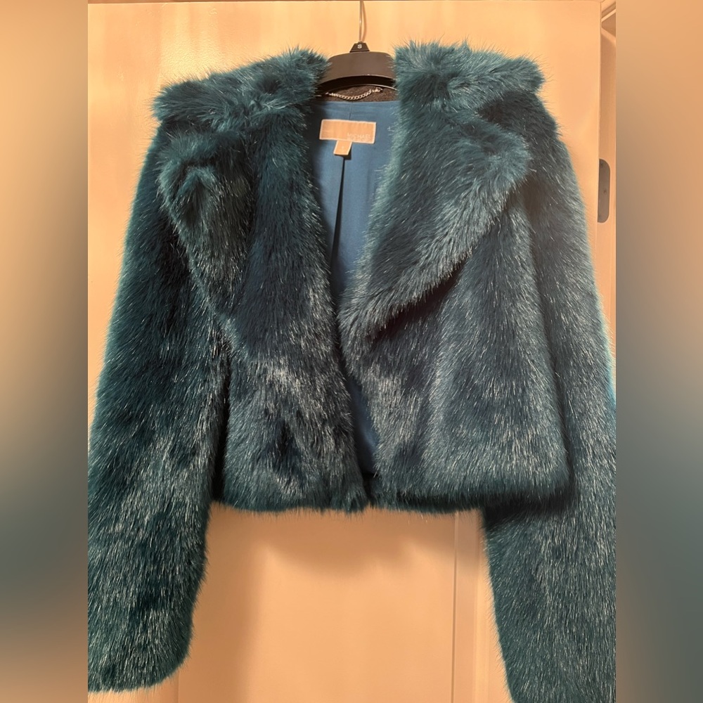 Beautiful teal Michael Kors Faux mink coat
